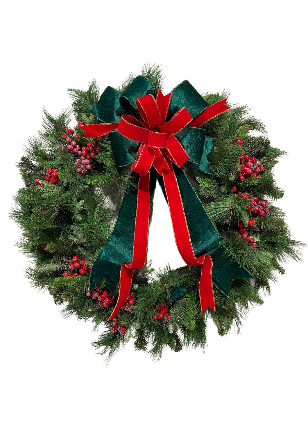 90cm Traditional Wreath w/ Red & Green Bow