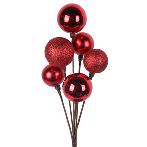 Christmas Red Bauble Cluster Stem 40CM
