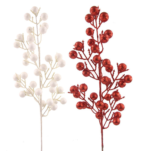 White & Red Glitter Berry Stem